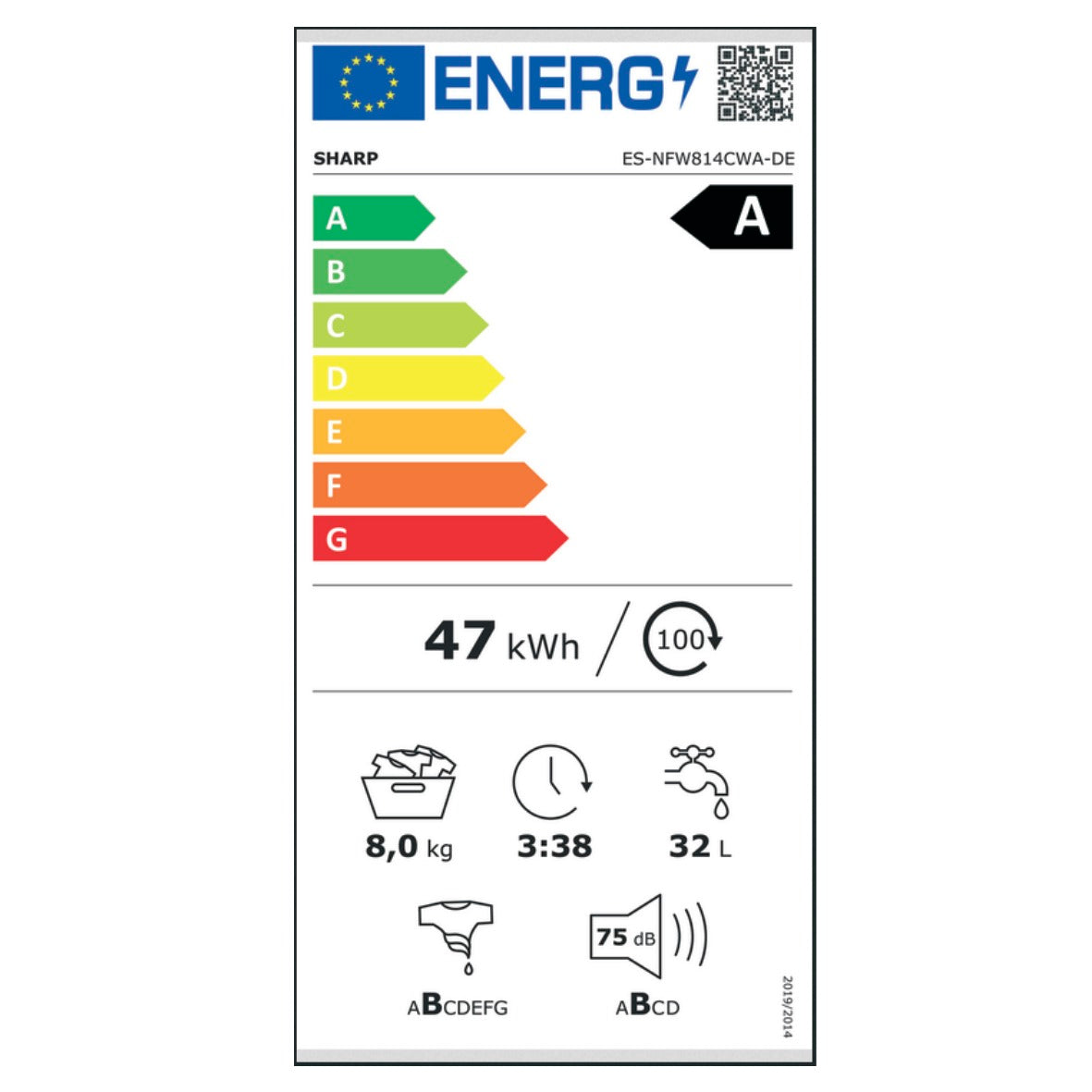 SHARP ES-NFW814CWA-DE Waschmaschine 8kg 1330UpM Frontlader