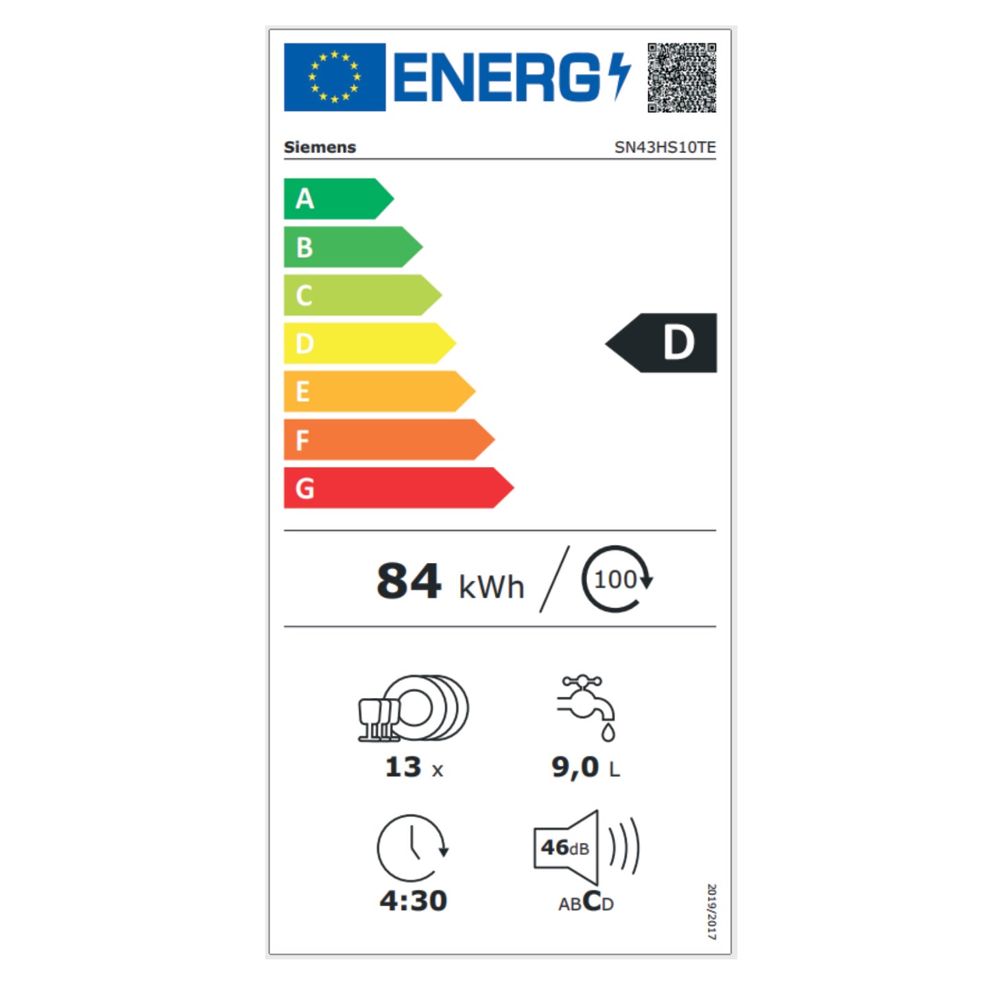 SIEMENS SN43HS10TE Unterbaugeschirrspüler 60cm wififähig