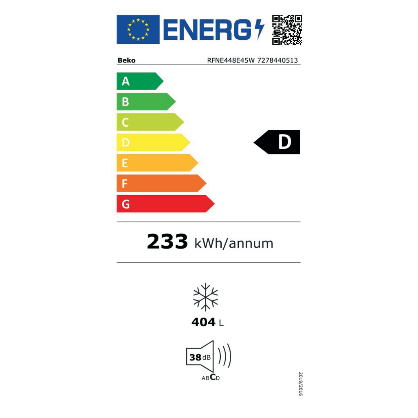 Beko RFNE448E45W Gefrierschrank