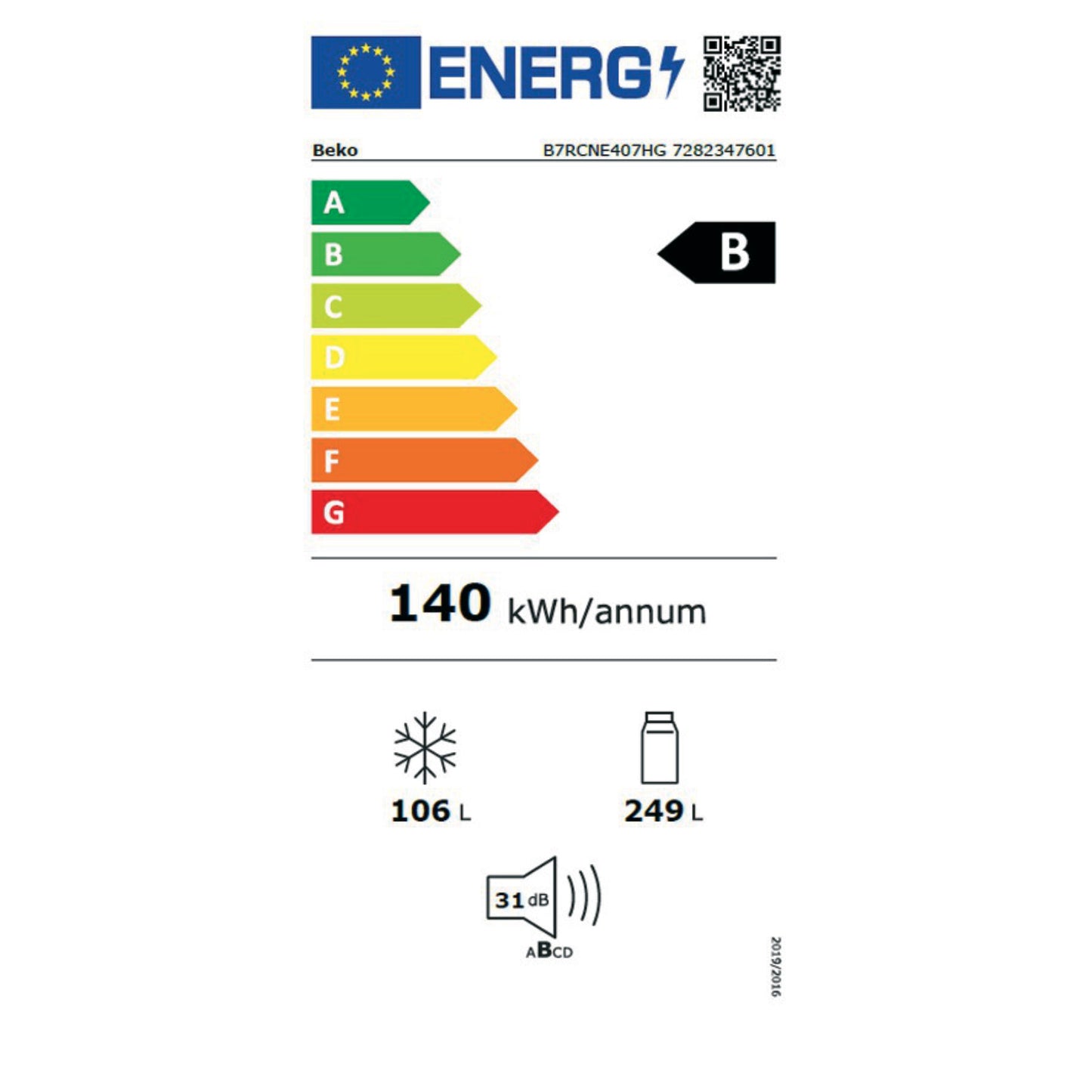 Beko B7RCNE407HG Kühl-Gefrierkombination