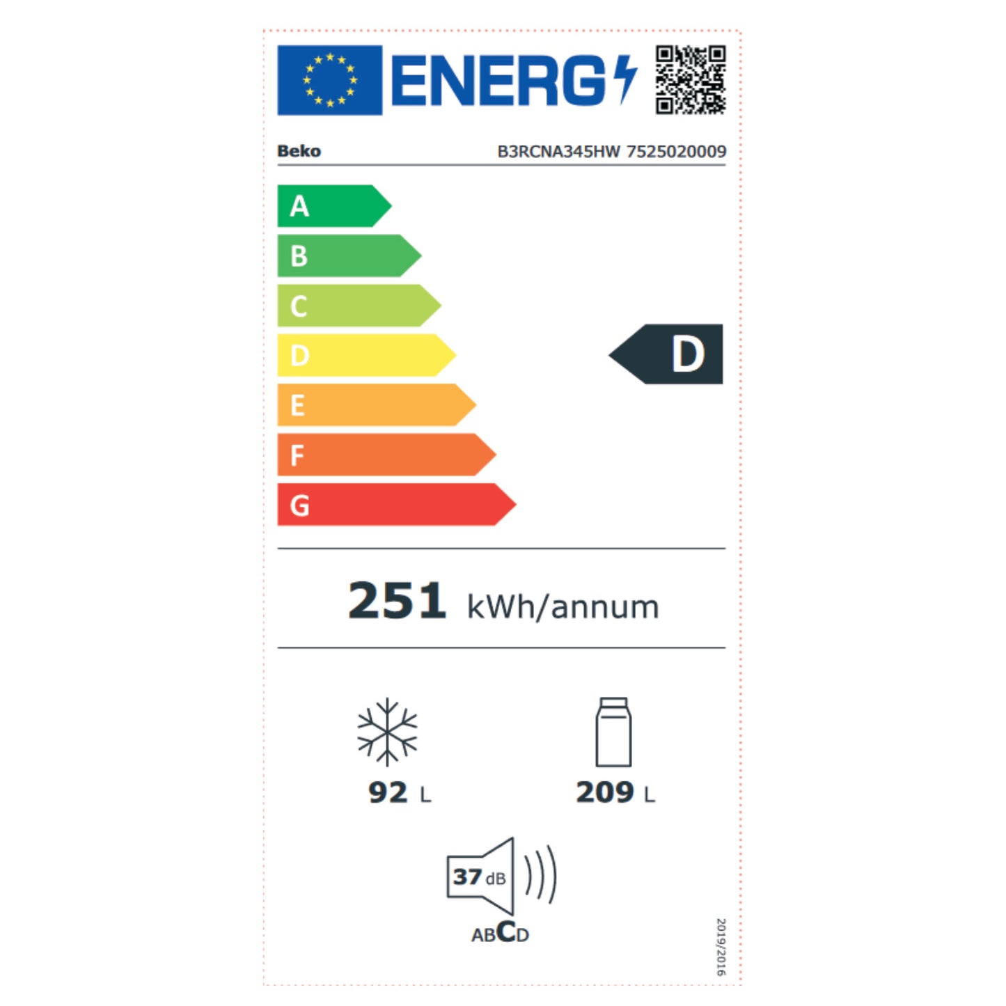 Beko B3RCNA345HW Kühl-Gefrierkombination